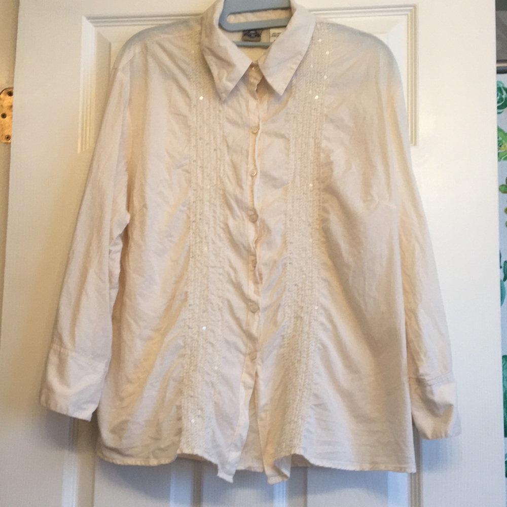 Shaver Lake White Button Down Blouse, Size XL